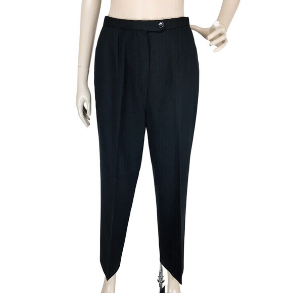 Vintage 70s York Yair Black Wool High Waist Pleated Trouser Pants - Picture 2 of 11